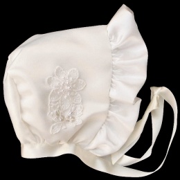 Baby Girls Ivory Satin Bonnet with Embroidered Flower